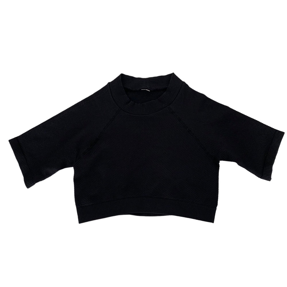 Activewear Crop Top Large Black Short Sleeve Stretch Gym‎ Athleisure Chic